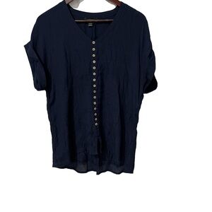 Alison Sheri cap sleeve navy shirt with faux buttons size large